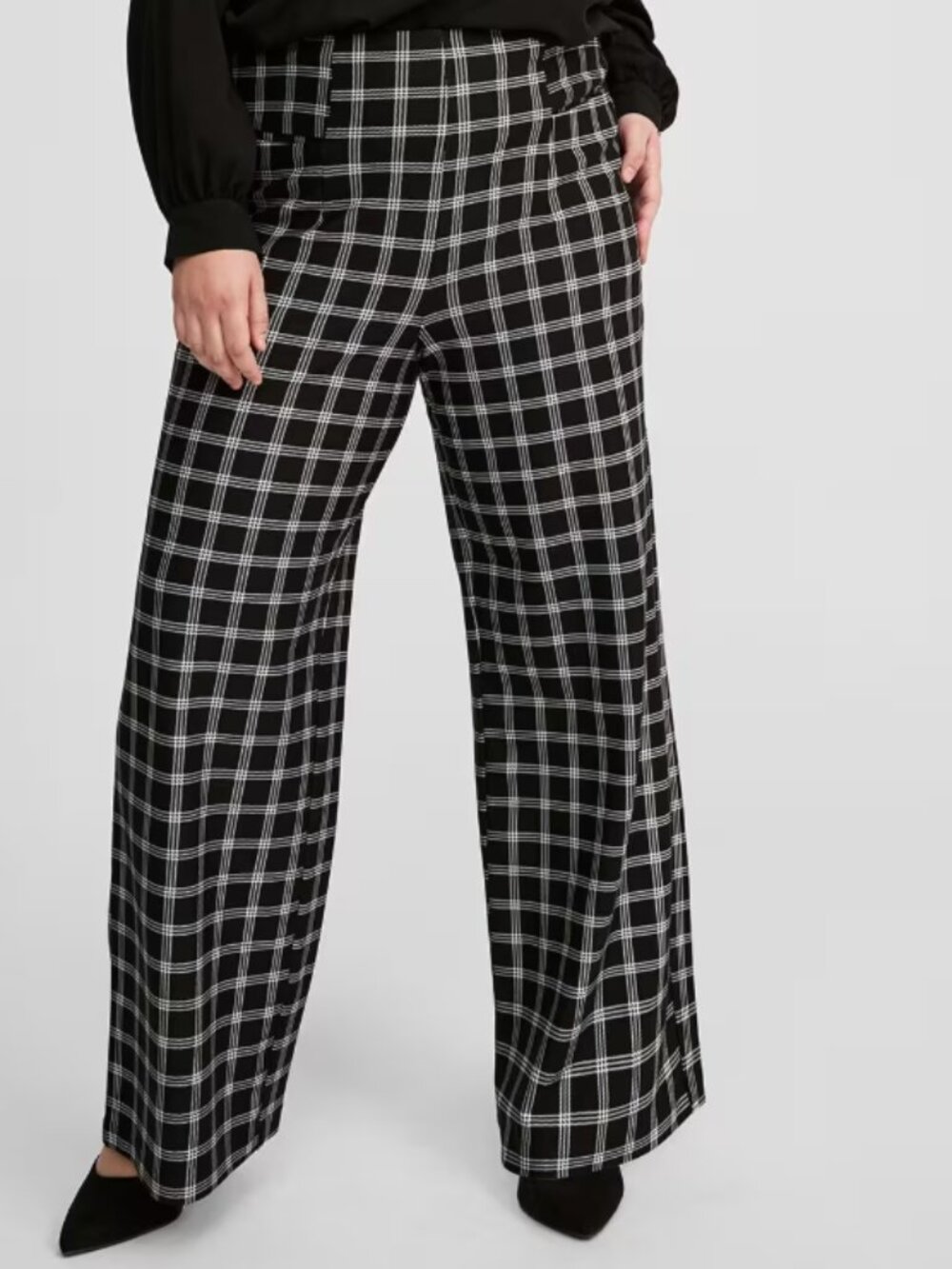 Torrid Black White Windowpane Plaid Wide Leg Pants High Rise Plus Size 3R